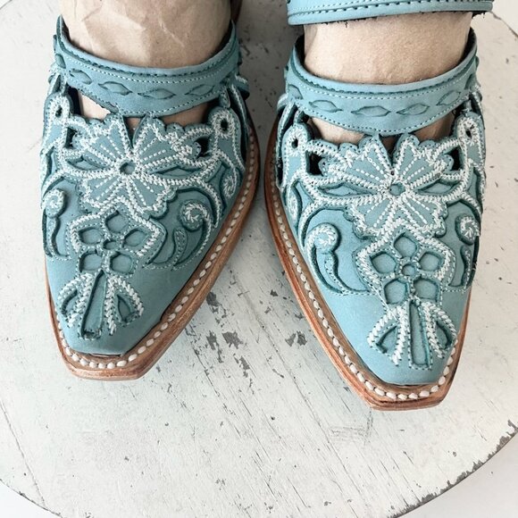 Lane Robin Mule Blue Leather Womens 6 Cowgirl Western Short Ankle Cowboy Boots - Picture 6 of 11